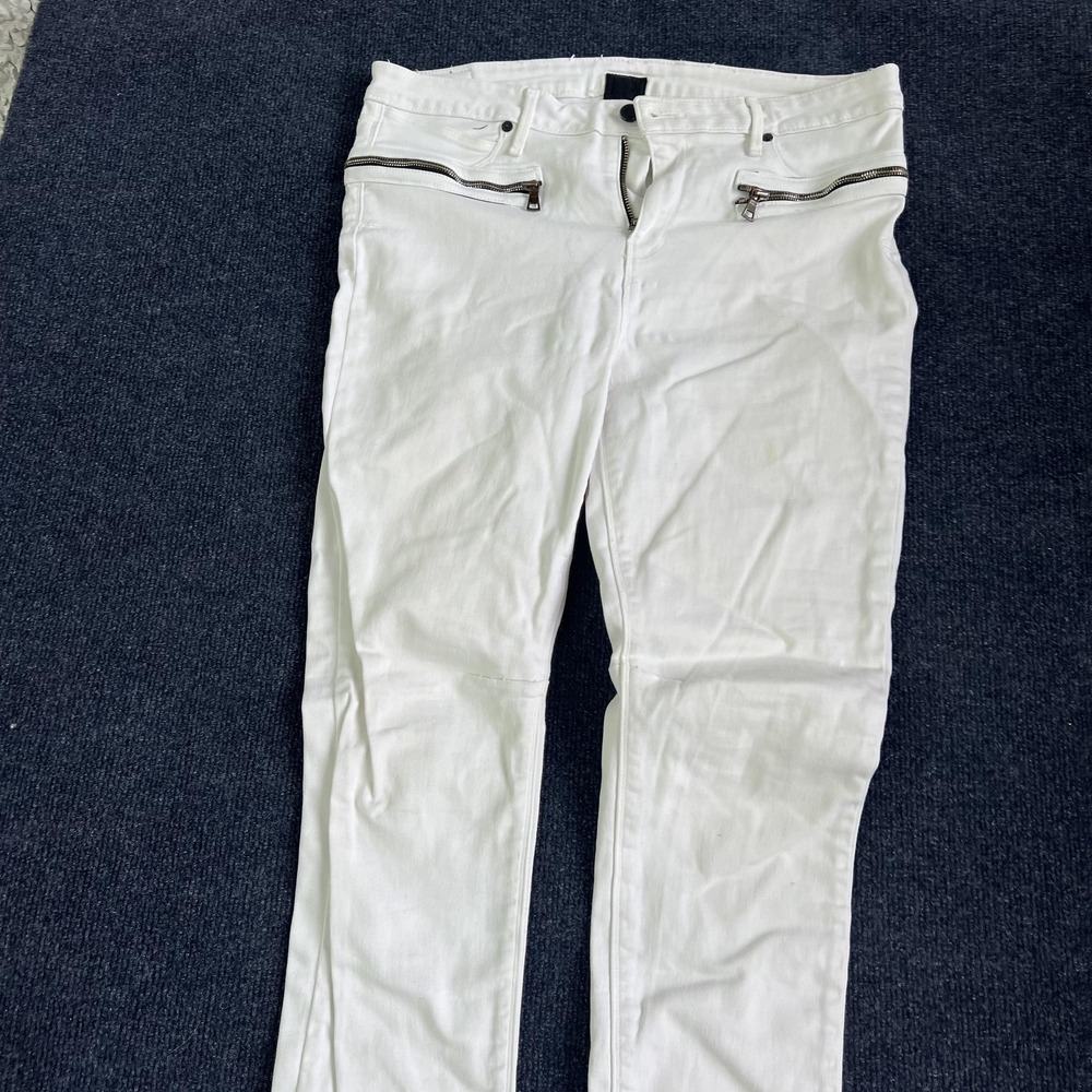 RTM Womens Jeans White Moto Biker Pants Zip Ankle Pockets‎ Zipper Detail Skinny